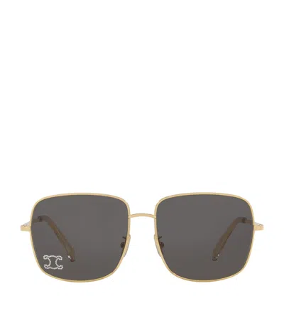 Celine Rhinestone Triomphe Sunglasses In Gold