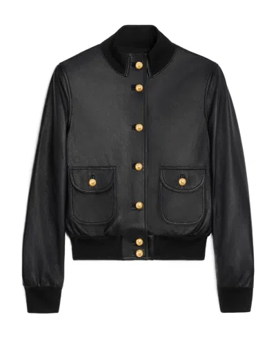 Celine Rib Collar Leather Jacket In Black