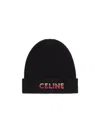 Celine Rib Embroidered Wool Hat In Black