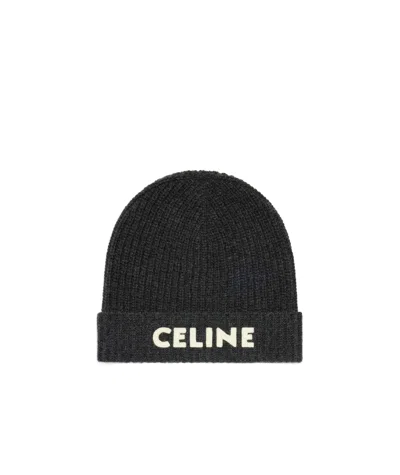 Celine Rib Wool Rimless Cap In Anthracite Color