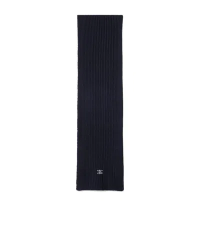 Celine Ribbed Cashmere Scarf In Blue