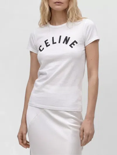 Celine Ribbed Cotton Fitted Short-sleeve T-shirt In White