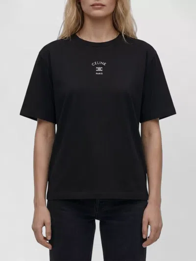 Celine Ribbed Crew Neck Short Sleeve T-shirt In Black
