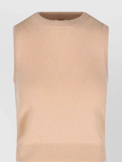 Celine Ribbed Crewneck Knitwear Sleeveless In Neutral