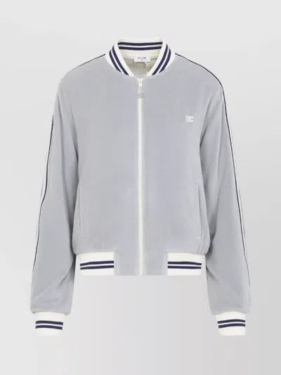 Celine Ribbed Cuffs Tracksuit Jacket Side Pockets In Gray
