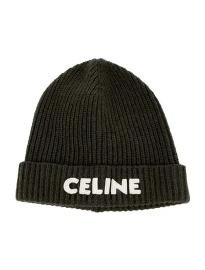 Pre-owned Celine Ribbed Felted Wool Beanie In Green