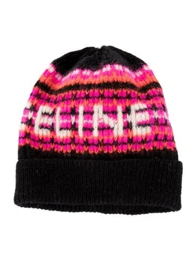 Pre-owned Celine Ribbed Logo Jacquard Wool Beanie In Multi