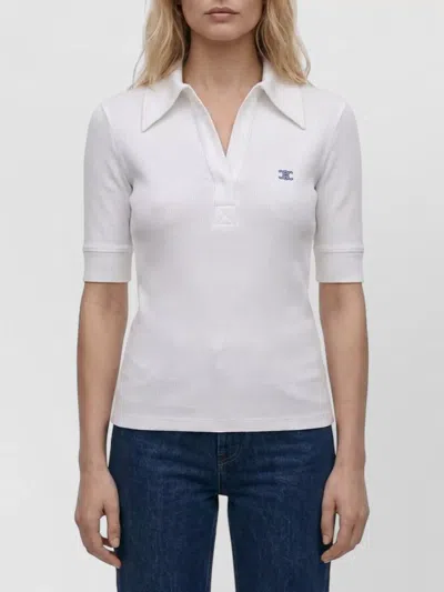 Celine Ribbed Silk And Cotton Short-sleeve Polo Top In White