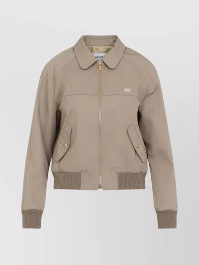 Celine Ribbed Trim Bomber Jacket In Gold