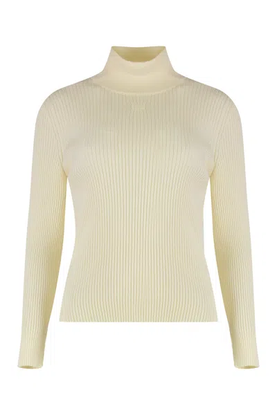 Celine Ribbed Wool Turtleneck Sweater In White