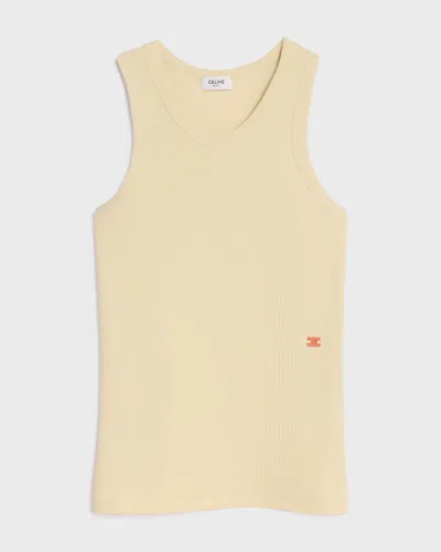 Celine Ribbed-knit Embroidered-triomphe Tank Top In Neutral