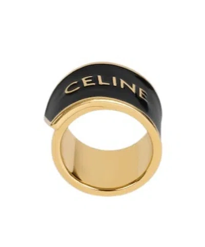 Celine Ribbon Large Ring In Enamel And Brass With Gold Finish