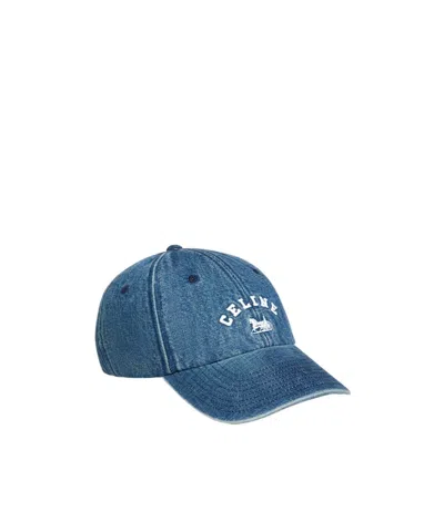 Celine Richelieu Cap In Cotton Denim In Blue