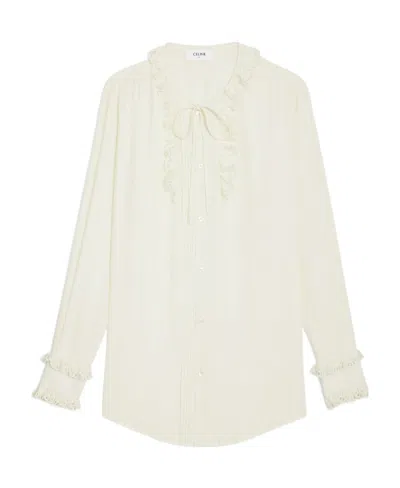 Celine Romy Shirt In Silk Crepe And Acetate In White
