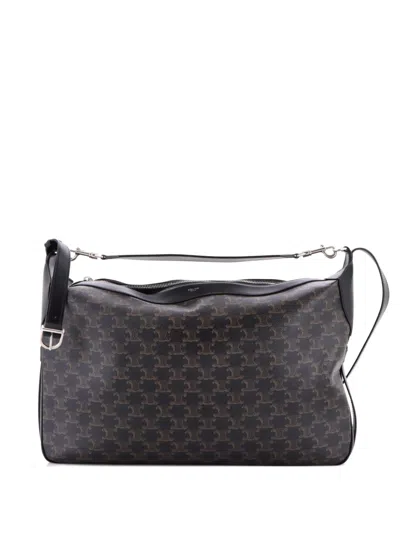 Pre-owned Celine Romy Triomphe Coated Canvas Large Shoulder Bag In Black