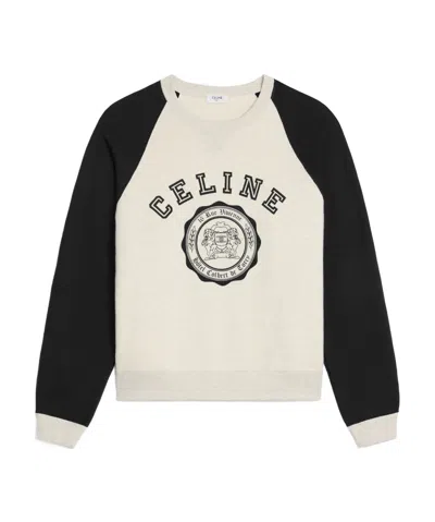 Celine Round-collar Long-sleeve Hoodie In White