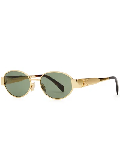 Celine Triomphe Metal 01 Metal Elliptical Sunglasses In Green