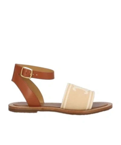 Celine Round-headed Flat Sandals In Brown