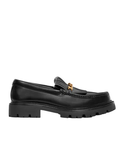 CELINE MARGARET CHUNKY LOAFER WITH FRINGES AND TRIOMPHE CHAIN IN POLISHED BULLSKIN