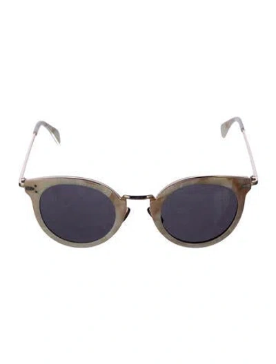 Pre-owned Celine Round Mirrored Sunglasses In White
