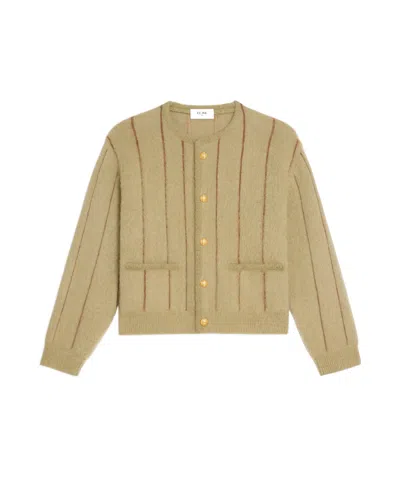 Celine Round Neck Cardigan Sweater In Brown