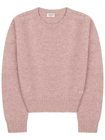 Celine Round Neck Multicolour Sweater In Pink
