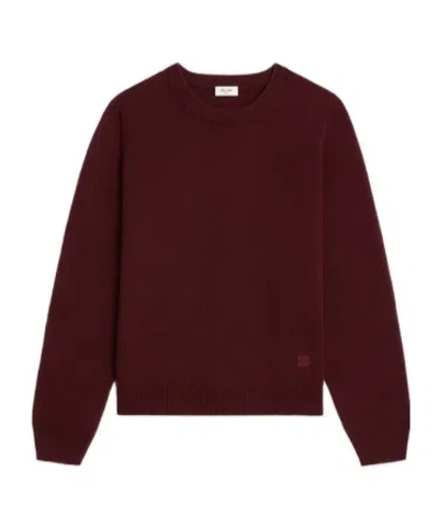 Celine Cashmere Sweater With Tonal Embroidered Design In Maroon