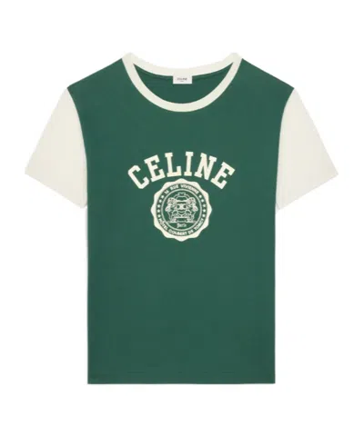 Celine Round Neck T-shirt In Moss Green/washed White