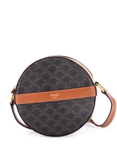 Pre-owned Celine Round Purse On Strap Triomphe Coated Canvas Crossbody Bag In Brown