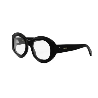 Celine Round Thick Logo Lens Frame In 001 - Black