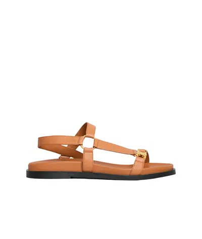Celine Round Toe Flat Sandals In Light Caramel Color