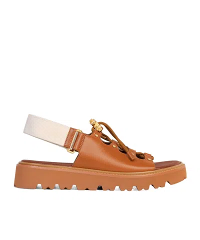 Celine Round Toe Flat Sandals In Orange