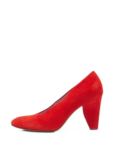 Pre-owned Celine Round-toe Block-heel Pumps In Red