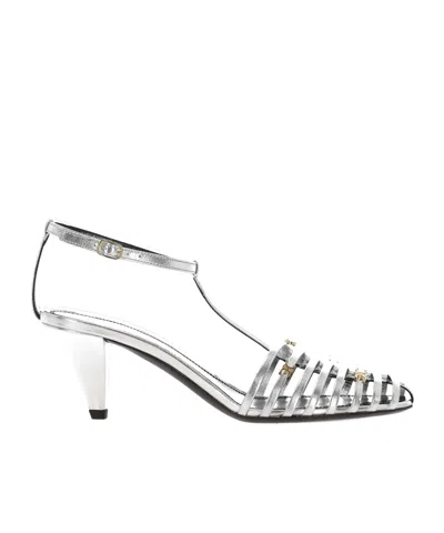 Celine Round-toe High-heeled Sandals In Gray