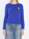 Celine Royal Blue Crewneck Sweater In Brown