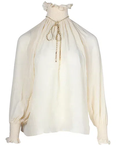Celine Ruched Neck And Rope Necklace Detail Top (authentic Pre-loved) In Brown