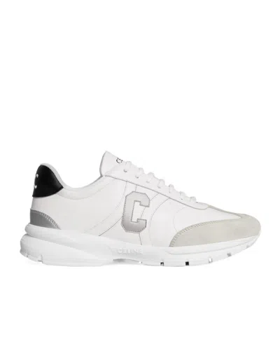 Celine Runner Cr-02 Low Lace-up Sneaker In Calfskin, Suede Calfskin And Matte Metallic Calfskin