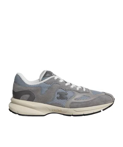 Celine Runner Sneaker In Calfskin, Suede Calfskin And Mesh In Gray