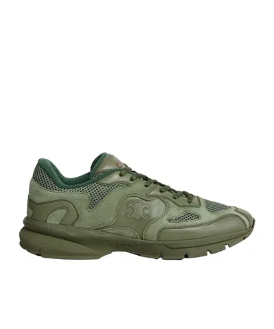 Celine Runner Sneaker In Calfskin, Suede Calfskin And Mesh In Green