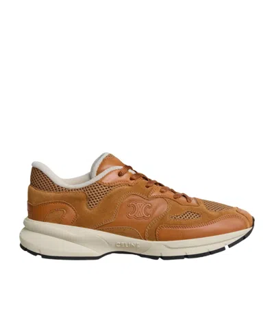 Celine Runner Sneaker In Calfskin, Suede Calfskin And Mesh In Brown