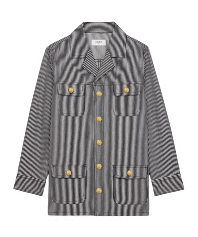 Celine Safari Jacket In Hickory Striped Cotton In Raw Wash