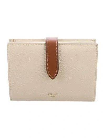 Pre-owned Celine Saffiano Leather Card Holder In Neutrals