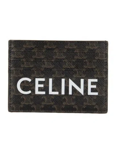 Pre-owned Celine Saffiano Leather Graphic Print Card Holder In Brown