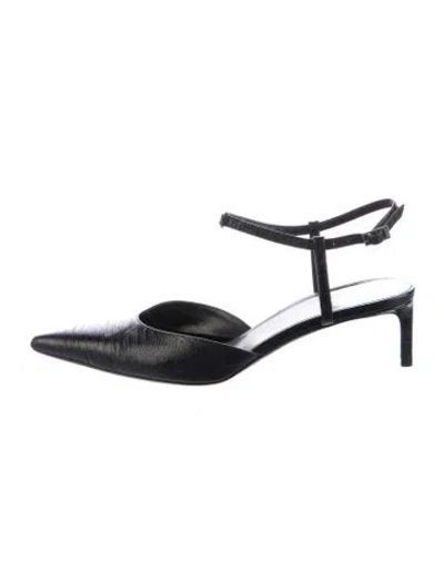 Pre-owned Celine Saffiano Leather Mules In Black