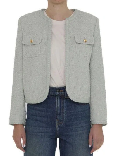CELINE SAGE GREEN NATTÉ CHELSEA JACKET WITH BRAIDED TRIMS FOR WOMEN