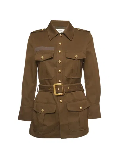 Pre-owned Celine Saharien Belted Military Jacket In Brown