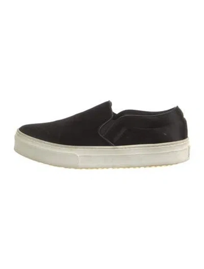 Pre-owned Celine Satin Leather Trim Embellishment Sneakers In Black