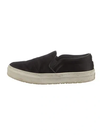 Pre-owned Celine Satin Leather Trim Embellishment Sneakers In Black