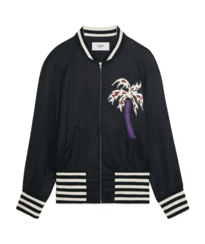 Celine Satin Palm Tree Teddy Jacket In Black