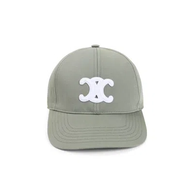 Celine Sauge Cotton Triomphe Baseball Hat In Gray